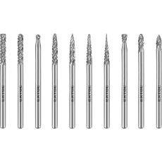 frézy mini, karbidové, sada 10ks, ⌀3mm, sek střední (double-cut)