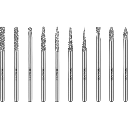 frézy mini, karbidové, sada 10ks, ⌀3mm, sek střední (double-cut)