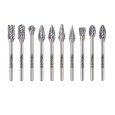 frézy karbidové, sada 10ks, ⌀6x13mm, ⌀stopky 3mm, sek střední (double-cut)
