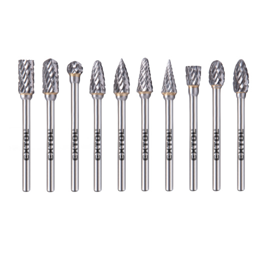 frézy karbidové, sada 10ks, ⌀6x13mm, ⌀stopky 3mm, sek střední (double-cut)