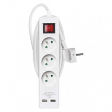 Prodlužovací kabel 2 m / 3 zásuvky / s vypínačem / bílý / PVC / s USB / 1,5 mm2 Prodlužovací kabel 2 m / 3 zásuvky / s vypínačem / bílý / PVC / s USB / 1,5 mm2