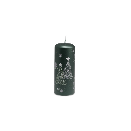Svíčka vánoční Snowing Pillar 60 x 150 mm  - zelená metalíza