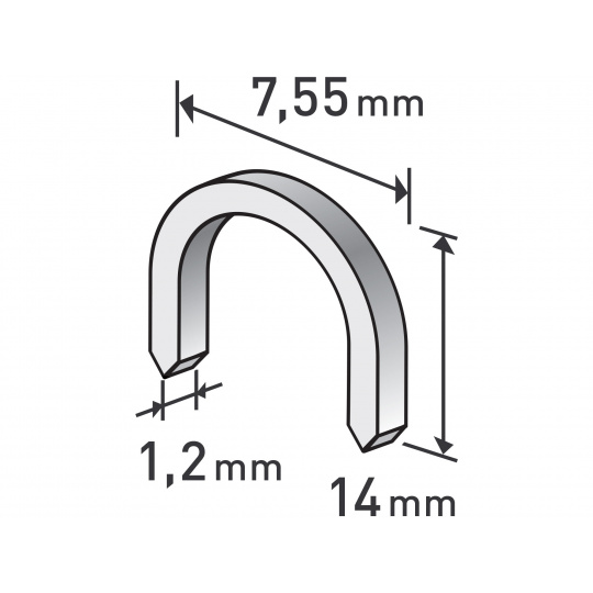 spony oblé, balení 1000ks, 14mm, 7,55x0,52x1,2mm