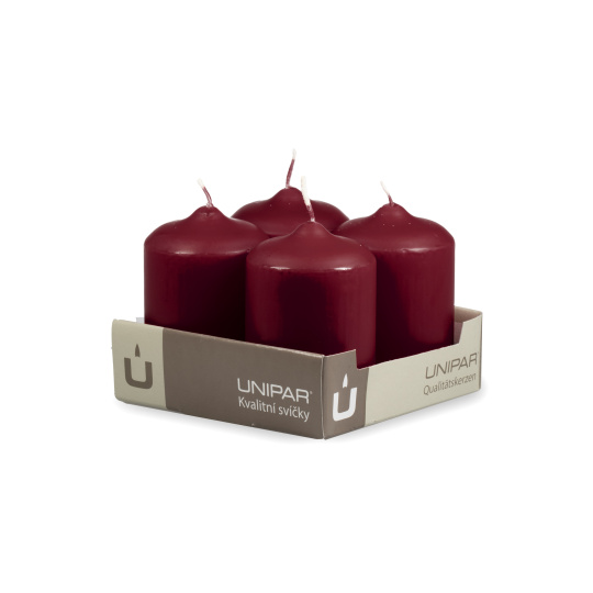 Svíčka adventní -  MAT N38 Cylinder 60x90 mm - 4 ks bordo