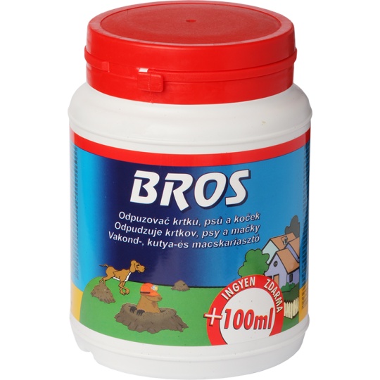 Bros - práškový odpuzovač krtků, psů a koček 350 ml + 100 ml zdarma