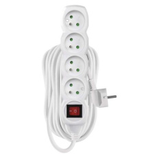 Prodlužovací kabel 10 m / 4 zásuvky / s vypínačem / bílý / PVC / 1,5 mm2 Prodlužovací kabel 10 m / 4 zásuvky / s vypínačem / bílý / PVC / 1,5 mm2