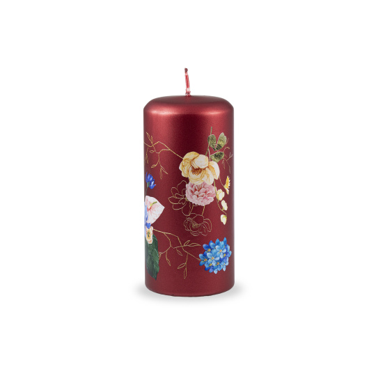 Svíčka Flower Paradise Pillar 70x150 mm - červená metalíza