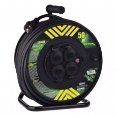 Venkovní prodlužovací kabel na bubnu 50 m / 4 zás. / černý / guma-neopren / 230V / 2,5 mm2 Venkovní prodlužovací kabel na bubnu 50 m / 4 zás. / černý / guma-neopren / 230V / 2,5 mm2
