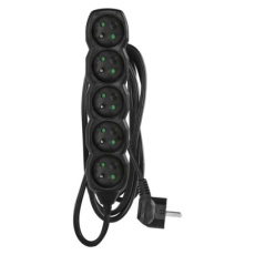 Prodlužovací kabel 2 m / 5 zásuvek / černý / PVC / 1 mm2 Prodlužovací kabel 2 m / 5 zásuvek / černý / PVC / 1 mm2