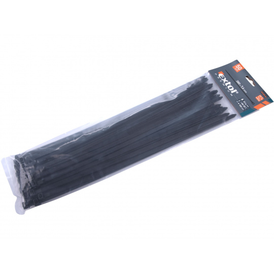 pásky stahovací na kabely černé, 380x7,6mm, 50ks, nylon PA66