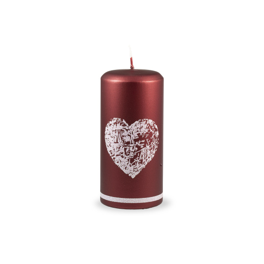 Svíčka Beautiful Heart Pillar 70x150 mm - červená metalíza
