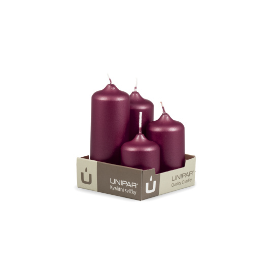 Svíčka adventní -  METAL M42 Cylinder Cascada -  4 ks vínová