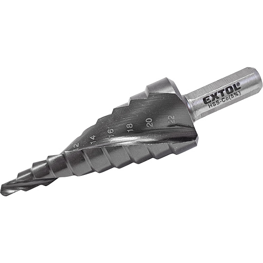 vrták stupňovitý s lamačem třísek, O 4-22mm/po 2mm, HSS-Co vrták stupňovitý s lamačem třísek, O 4-22mm/po 2mm, HSS-Co