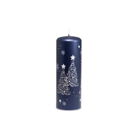 Svíčka vánoční Snowing Pillar 70 x 200 mm - modrá metalíza