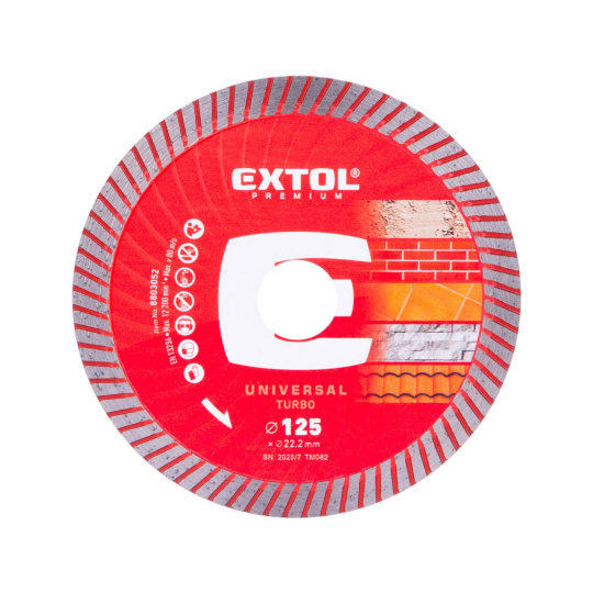 kotouč diamantový řezný, turbo - suché i mokré řezání, O 125x22,2x2mm