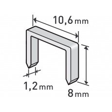 spony, balení 1000ks, 8mm, 10,6x0,52x1,2mm