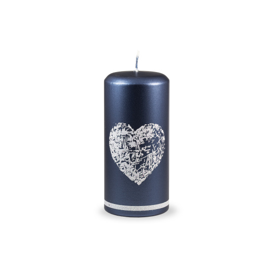Svíčka Beautiful Heart Pillar 70x150 mm - modrá metalíza