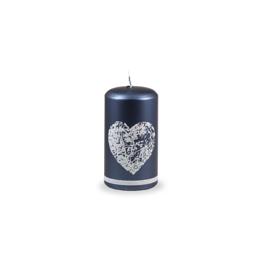Svíčka Beautiful Heart Pillar 60x110 mm - modrá metalíza