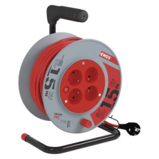 Prodlužovací kabel na bubnu 15 m / 4 zásuvky / červený / PVC / 230 V / 1 mm2 Prodlužovací kabel na bubnu 15 m / 4 zásuvky / červený / PVC / 230 V / 1 mm2