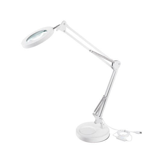 lampa stolní s lupou, USB napájení, bílá, 2400lm, 3 barvy světla, 5x zvětšení