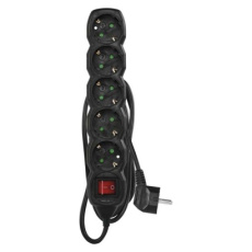 Prodlužovací kabel 1,5 m / 5 zásuvek / s vypínačem / černý / PVC / 1,5 mm2 Prodlužovací kabel 1,5 m / 5 zásuvek / s vypínačem / černý / PVC / 1,5 mm2