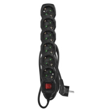 Prodlužovací kabel 1,5 m / 6 zásuvek / s vypínačem / černý / PVC / 1,5 mm2 Prodlužovací kabel 1,5 m / 6 zásuvek / s vypínačem / černý / PVC / 1,5 mm2